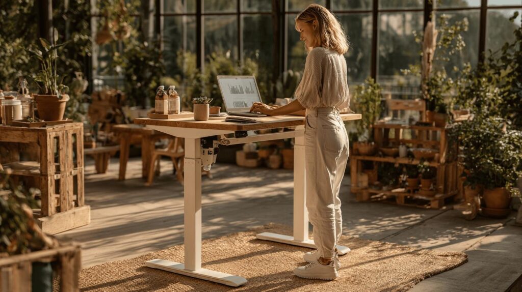 woman on a standing desk