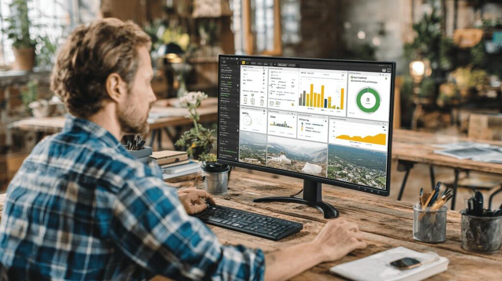 man looking at computer screen on a desk